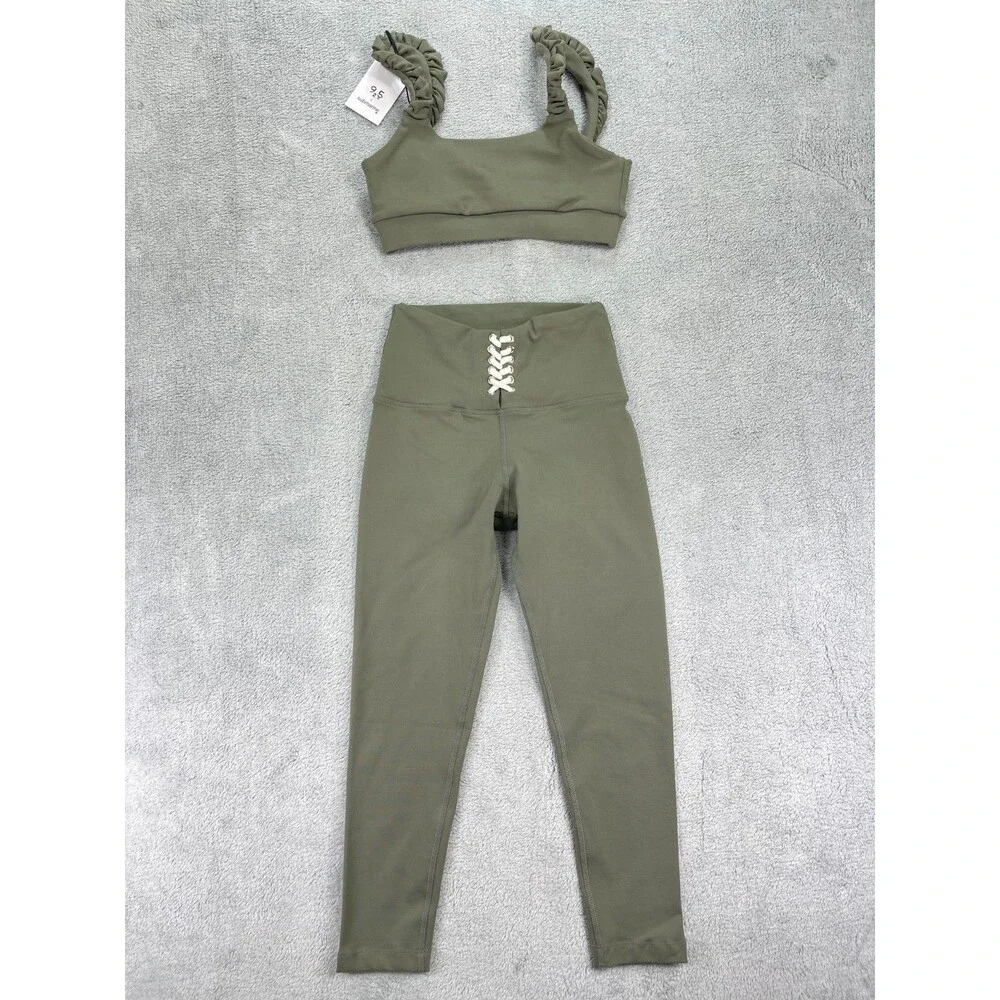 925 Fit Submarine 2 Piece Leggings And Bra Set Girls 12 Sage Green Skinny Leg